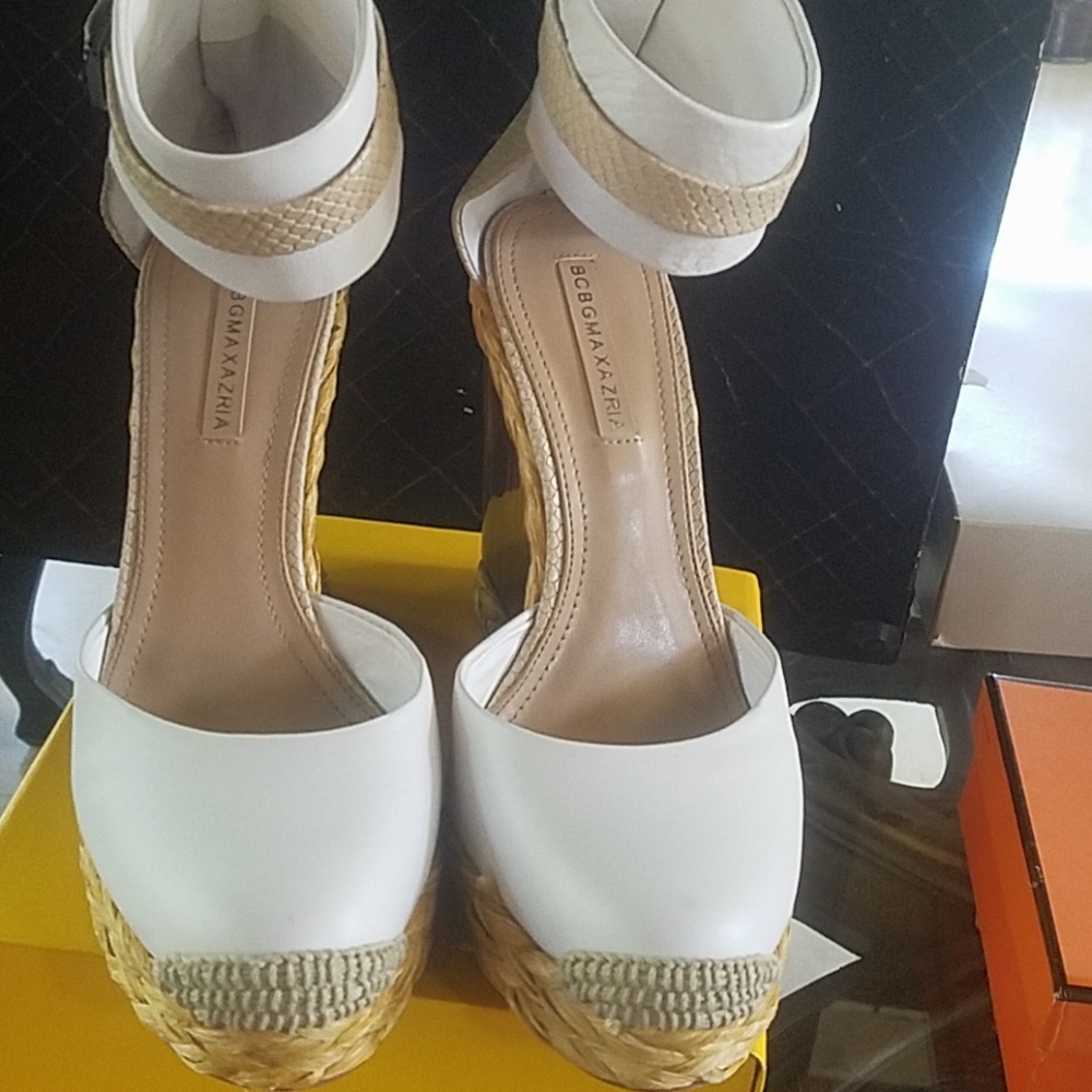 Bcbg white wedge sandals